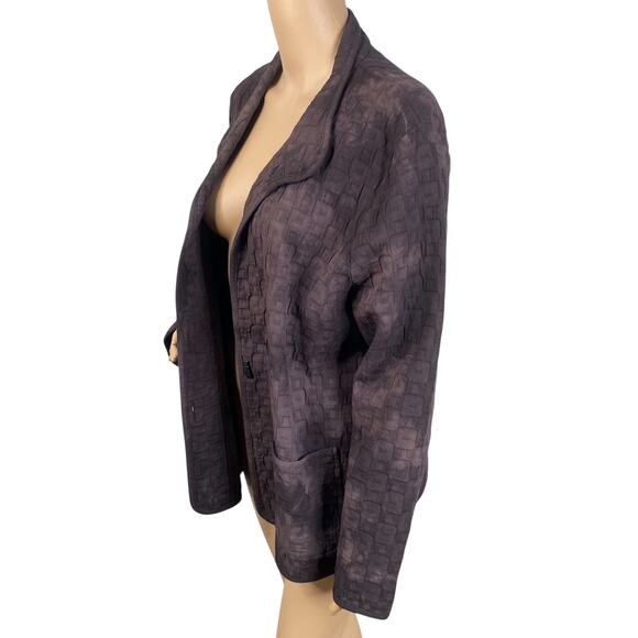 Focus Casual Brown Textured Tie Dye Patch Applique Lagenlook Jacket SZ L - Picture 4 of 10